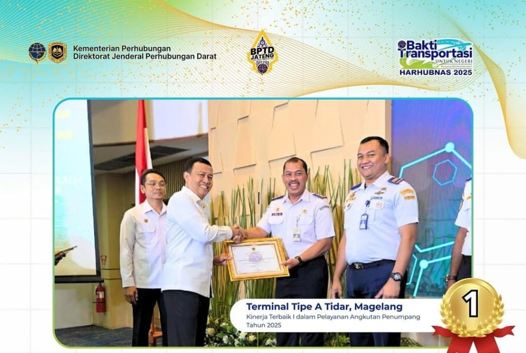 Terminal Tidar Magelang Raih Perhargaan Pelayanan Angkutan Penumpang Terminal Terbaik 2025 Se-Indonesia